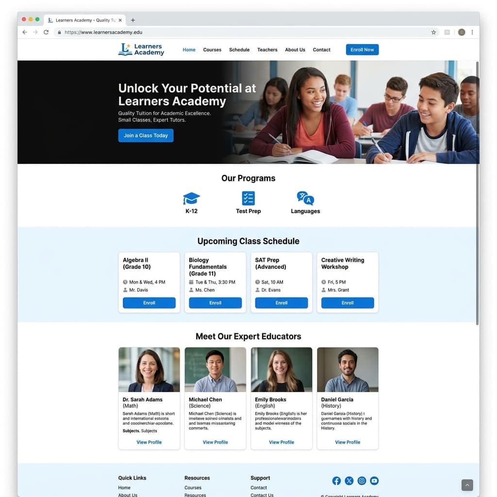 Apex Science Academy website preview